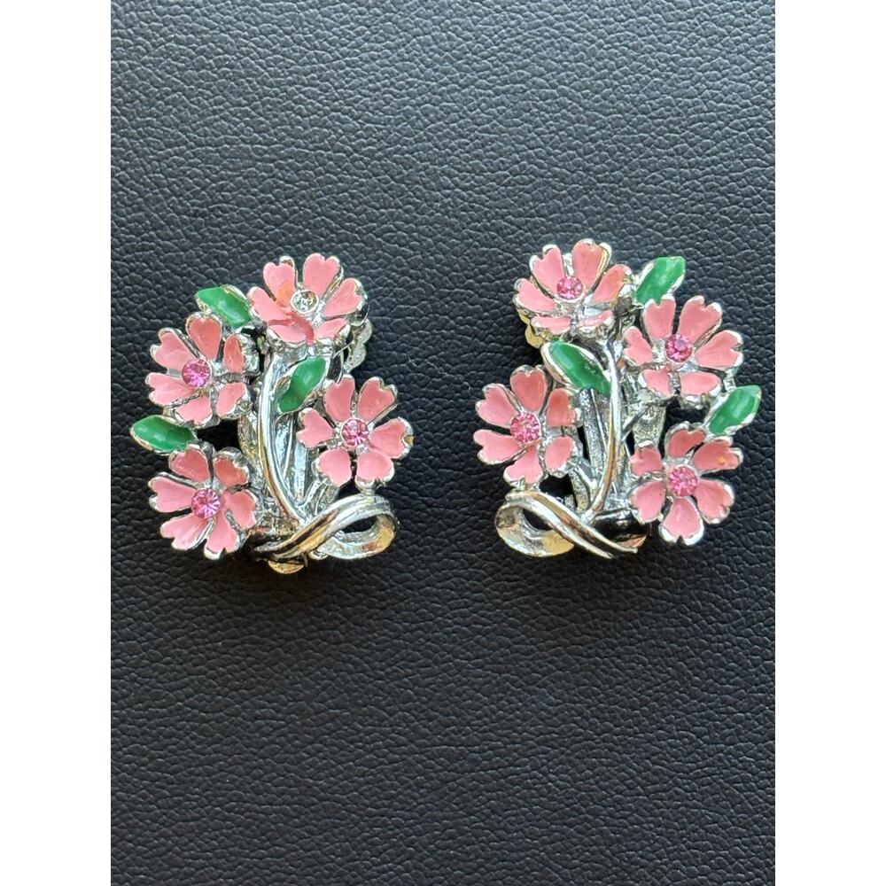 Vintage Silver-Tone Pink Daisy Rhinestones Necklace, Bracelet  Earring Set - Picture 4 of 10
